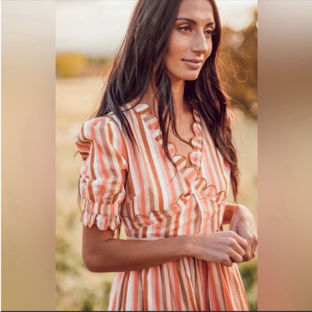 Women's Jessakae Traditions Dress Peach Orange Stripes Scallops Belt Prairie M